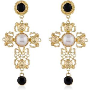 Large Zircon Cross Earrings | 2.6” Boho Punk Statement Dangles | Hypoallergenic